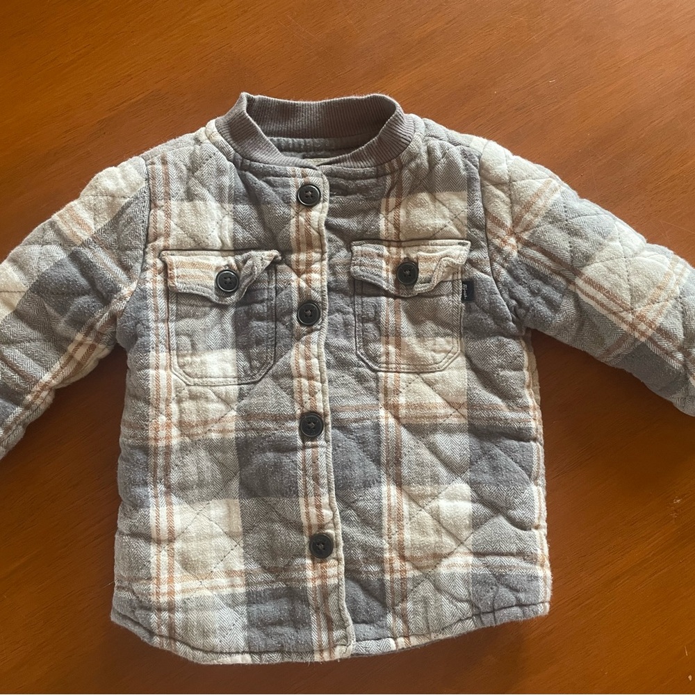 OshKosh B'gosh Quilted Plaid Jacket in Gray and Cream